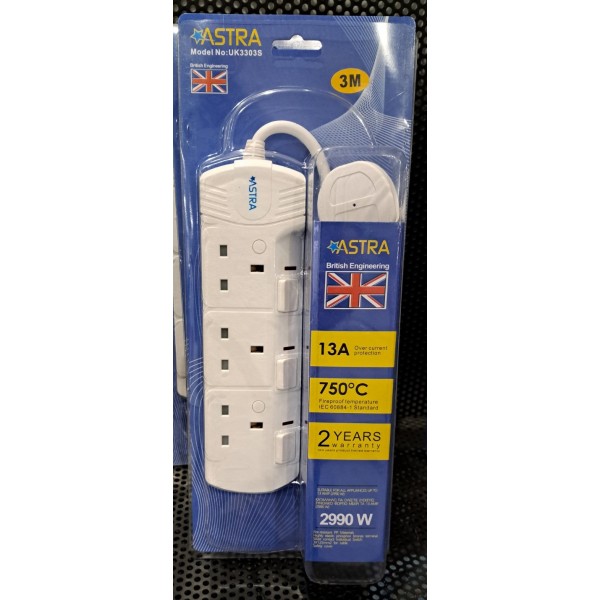 ASTRA extension 3 way socket 3Metres